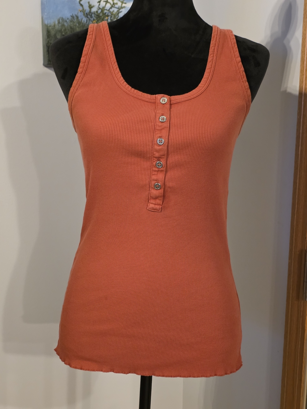 Sundance Medium Ribbed Tank Top: Sundance Ribbed Henley in Rust-Orange